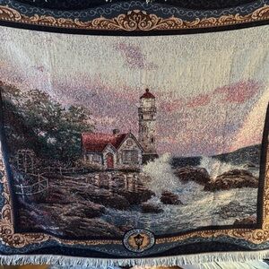 Thomas Kinkade Lighthouse Tapestry Throw “Painter of Light” Blanket Vintage